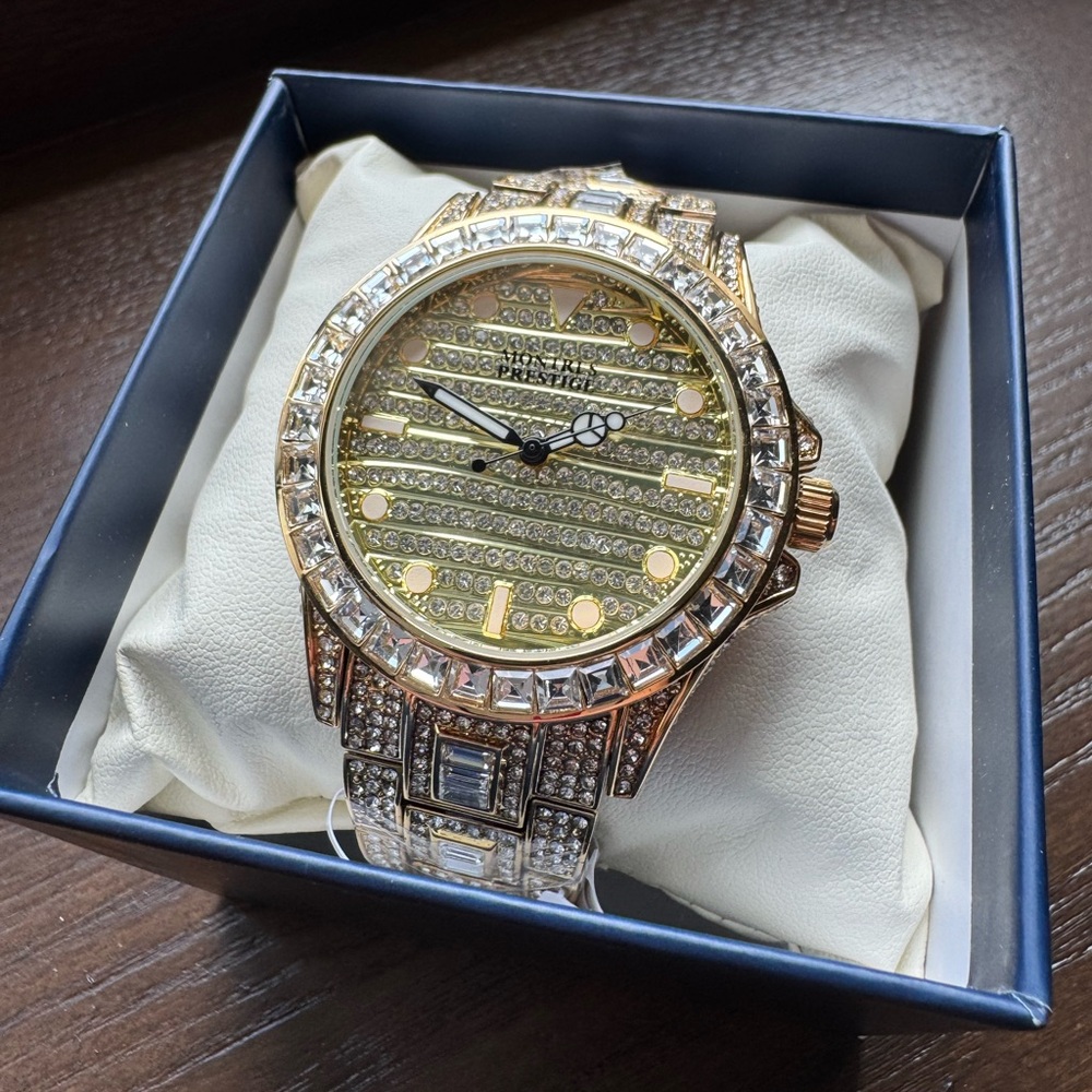 Montres Prestige Eclat X Invicta Men's Gold Crystal Watch - 42mm MPW-0126 NEW